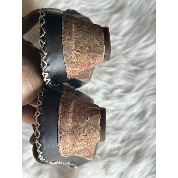 L'Artiste by Spring Step Size 40 Edrea Black Leather Wedge Sandals Floral - Picture 8 of 11